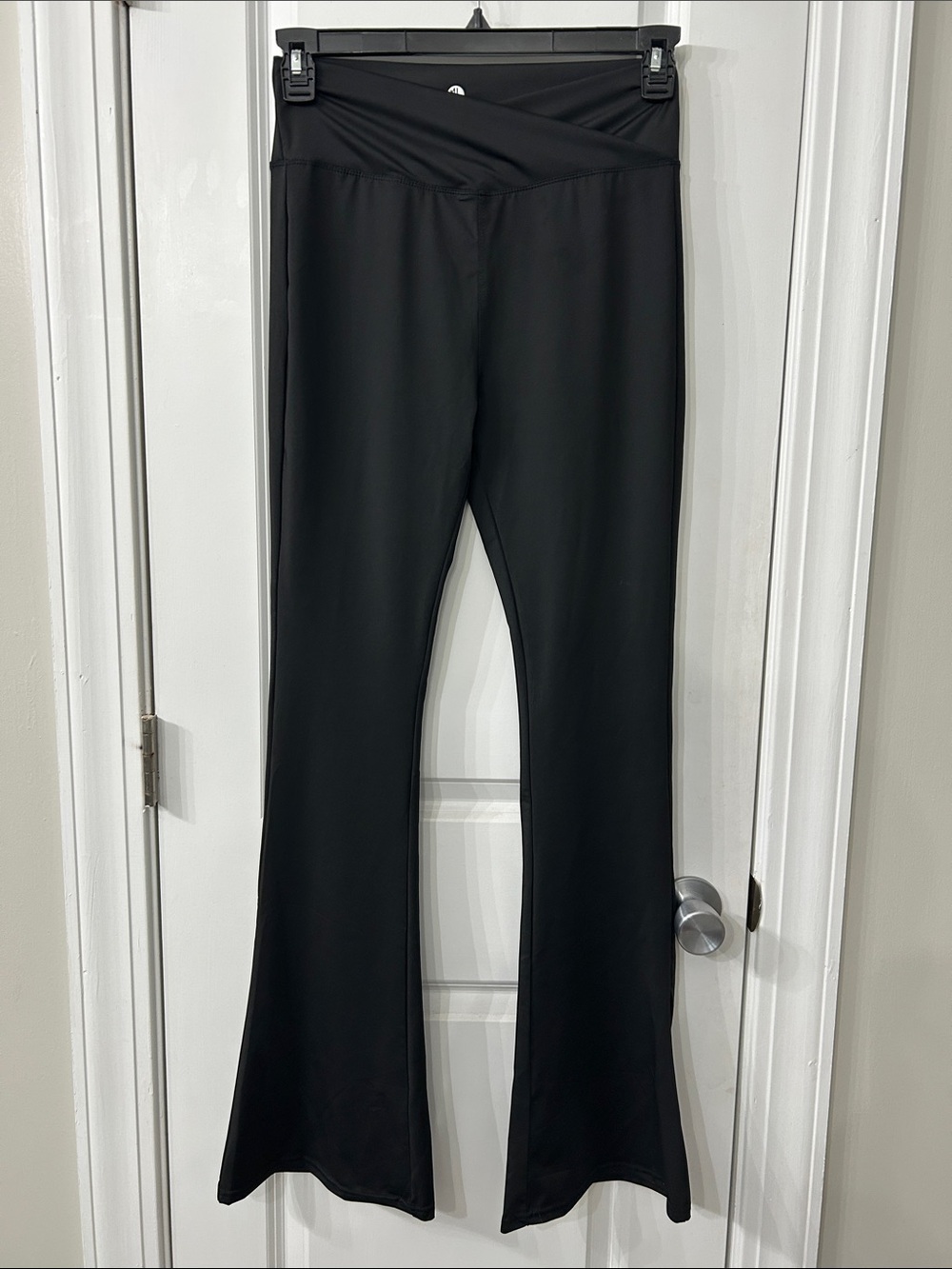 Black Boot Cut Yoga Pants with Crossover Waistband